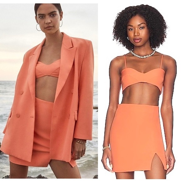 NWT REVOLVE BARDOT 90s Creamsicle Crepe High Waist Side Slit Pencil Mini Skirt 2 - Picture 1 of 8